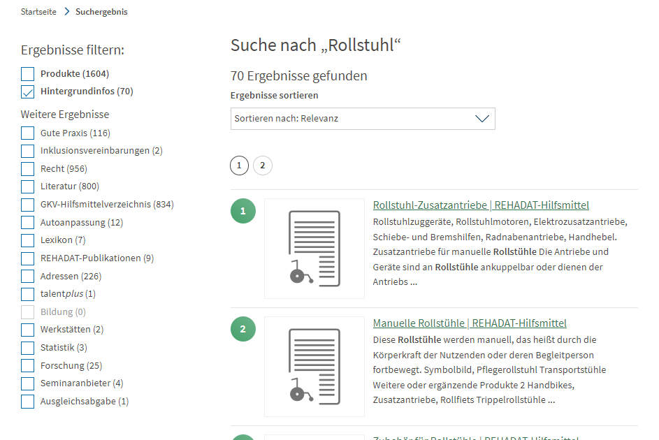 Screenshot Suchergebnis